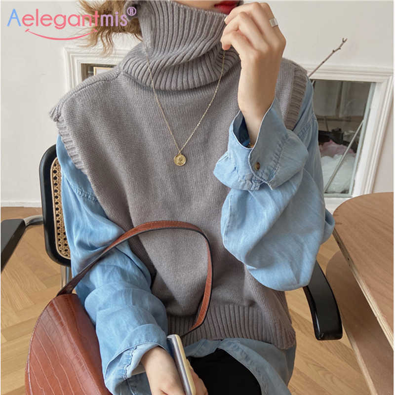 Aelegantmis Korea Casual Loose Turtleneck Sweater Vest Women Soft Warm Sleeveless Knitted Female Spring Tank Tops Waistcoat 210607, Gray
Aelegantmis Korea Casual Loose Turtleneck Sweater Vest Women Soft Warm Sleeveless Knitted Female Spring Tank Tops Waistcoat 210607, Gray