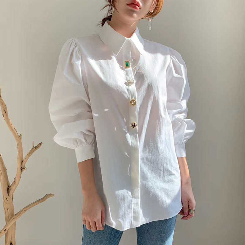 Autumn Fresh Solid Loose Lantern Sleeve Button Turn Down Collar Shirt Top Women Blouses 210615, White
Autumn Fresh Solid Loose Lantern Sleeve Button Turn Down Collar Shirt Top Women Blouses 210615, White