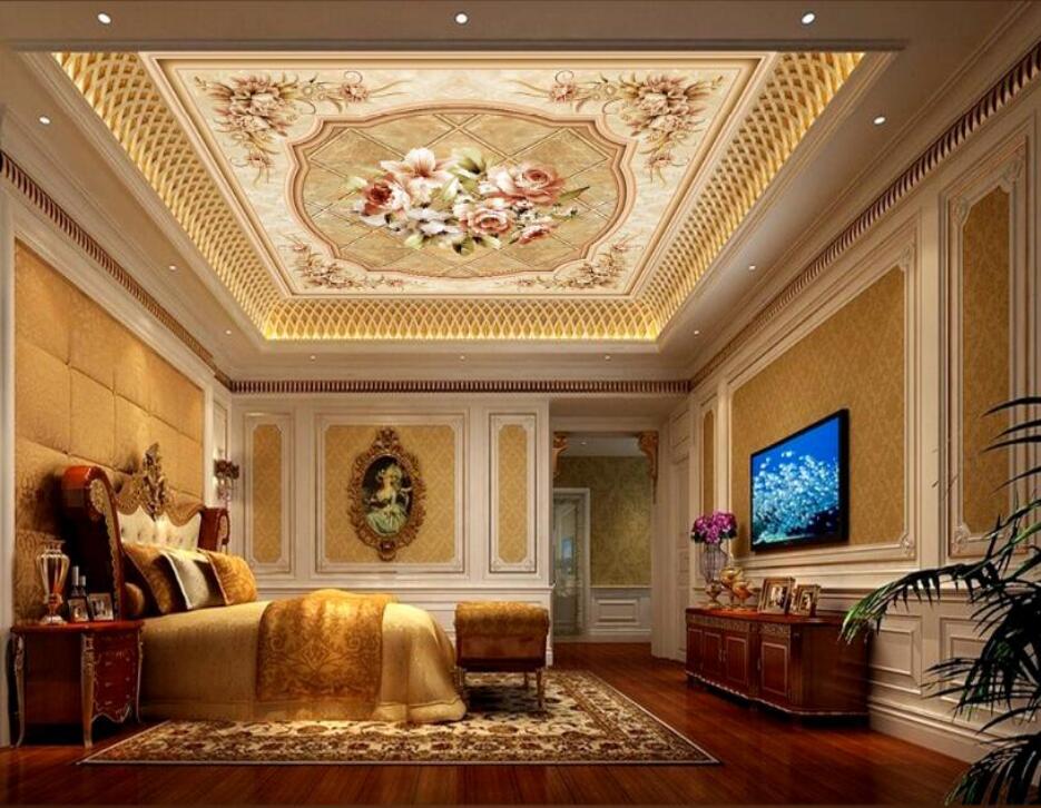 Customized European style garden flower ceiling mural living room bedroom hotel decoration wallpaper