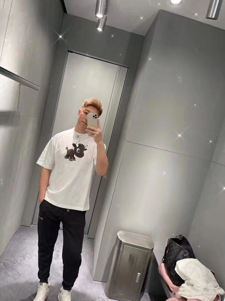 Paris home t shirt festive calf print versatile couple short sleeve simple loose casual see white two color size S-L