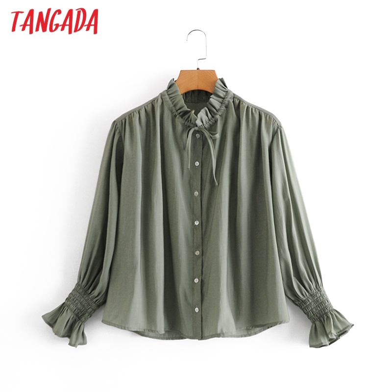 Women Retro Ruffles Solid Romantic Blouse Long Sleeve Chic Female Shirt Tops 3A25 210416