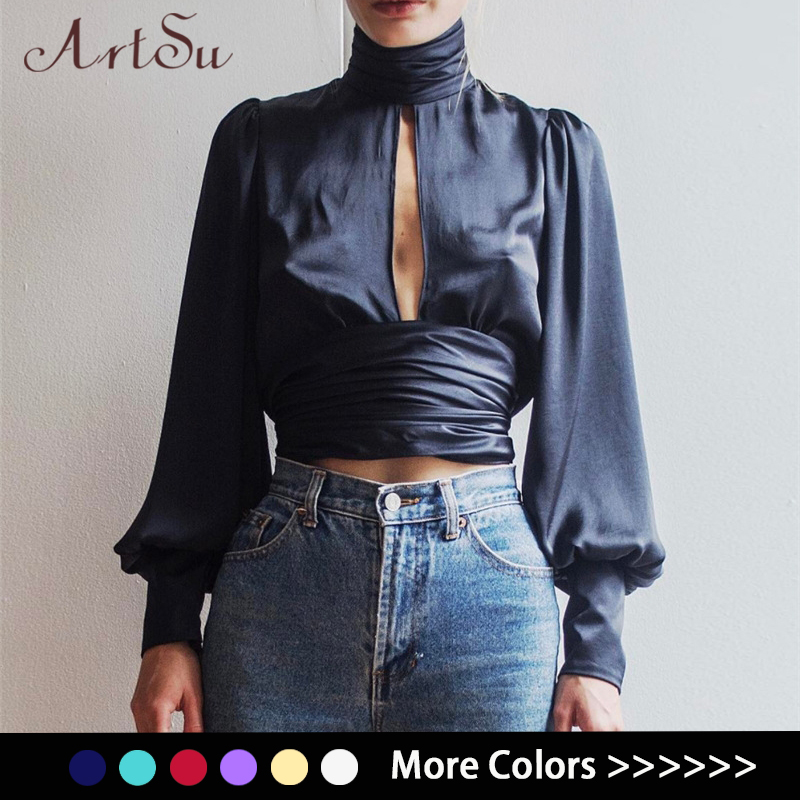 ArtSu Women Sexy Lace Up Bow Satin Blouse Turtleneck Shirt Backless Blouses Blusas Women Puff Sleeve Crop Top Spring ASBL30142, Fabric show
ArtSu Women Sexy Lace Up Bow Satin Blouse Turtleneck Shirt Backless Blouses Blusas Women Puff Sleeve Crop Top Spring ASBL30142, Fabric show