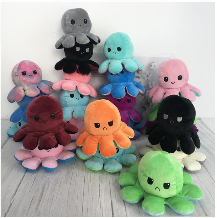 Illuminated Flip Octopus Stuffed Plush Toys For Cute Angry Emotion Reversable Animal Plush Doll Christmas Gifts