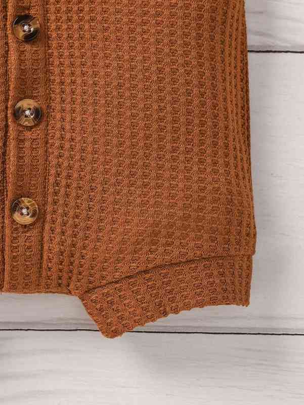 Baby Button Front Waffle Knit Hooded Romper SHE