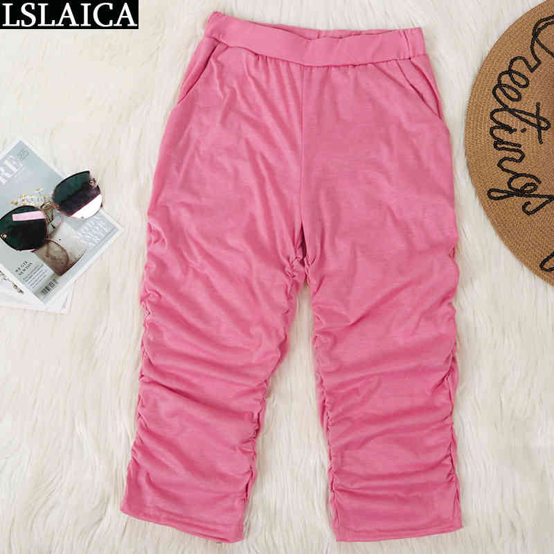 Shorts women solid color causal Cropped trousers pocket high waist shorts for draped wild Soft Elastic club sexy 210520