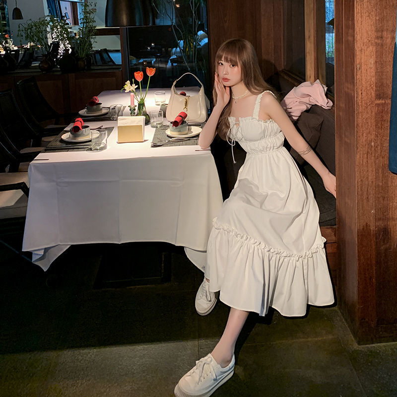 Summer White Elegant Dress Women Sleeveless Kawaii Strap Dress Dress Korean Party Evening for Female Casual Sling 210521