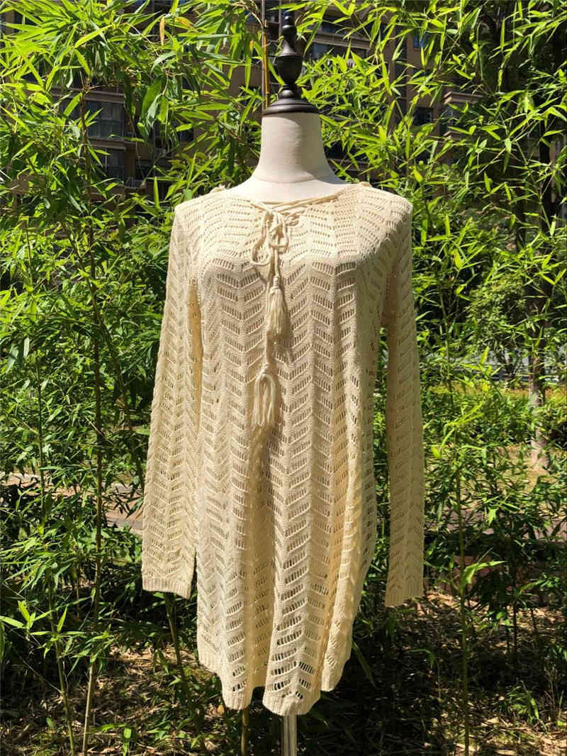 Sexy Beach Cover up Crochet Hoodie Bikini Dress Ladies Bathing Suit ups Tunic Saida de Praia #Q447 210420