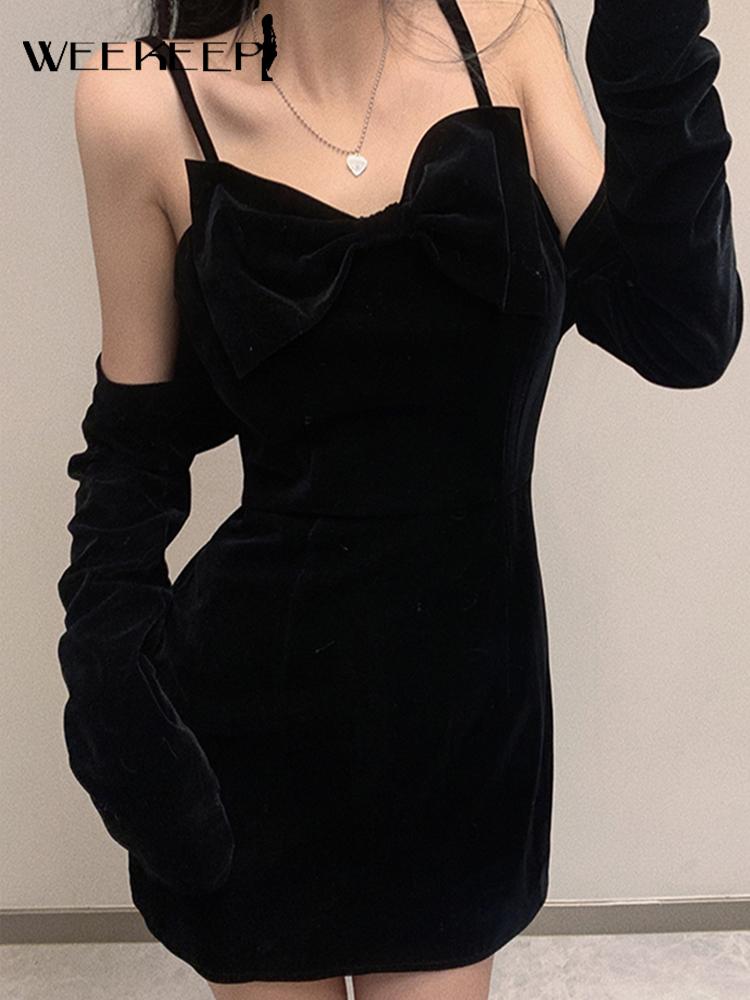 Casual Dresses Weekeep Autumn Sexy Slim Velvet Dress Two Piece Set Cute Big Bow Strap Mini And Skinny Long Sleeve Smock Korean Streetwear, Black
Casual Dresses Weekeep Autumn Sexy Slim Velvet Dress Two Piece Set Cute Big Bow Strap Mini And Skinny Long Sleeve Smock Korean Streetwear, Black