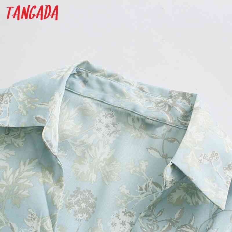 Fashion Women Flowers Print Shirt Long Sleeve Office Ladies Midi Dress with Bow JE34 210416