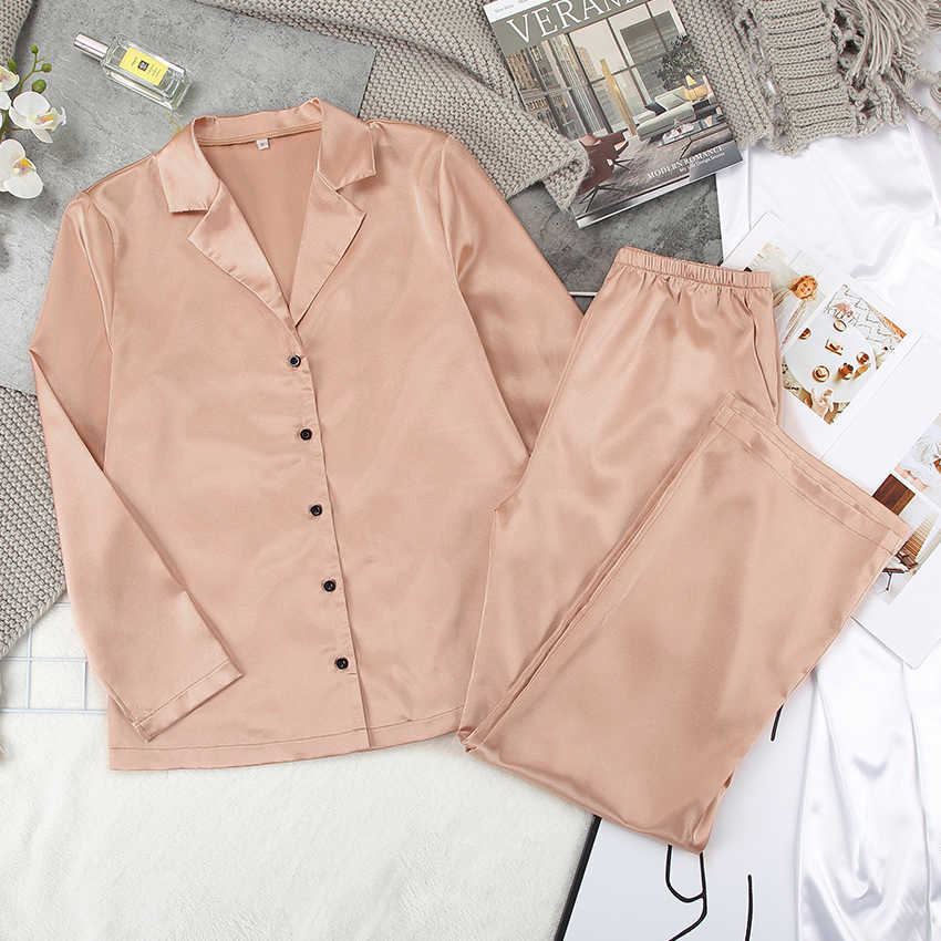 HiLoc Black Long Sleeve Home Suit For Women Sleepwear Satin Pyjamas Set Solid Basic Two Piece Set Top And Pants Spring Pjs 211007