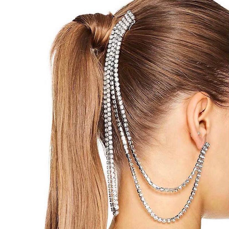 European And American Dazzling Personality Chain Rhinestone Tassel Earrings Fashion Hairpin Double Long Hair Clips & Barrettes
European And American Dazzling Personality Chain Rhinestone Tassel Earrings Fashion Hairpin Double Long Hair Clips & Barrettes