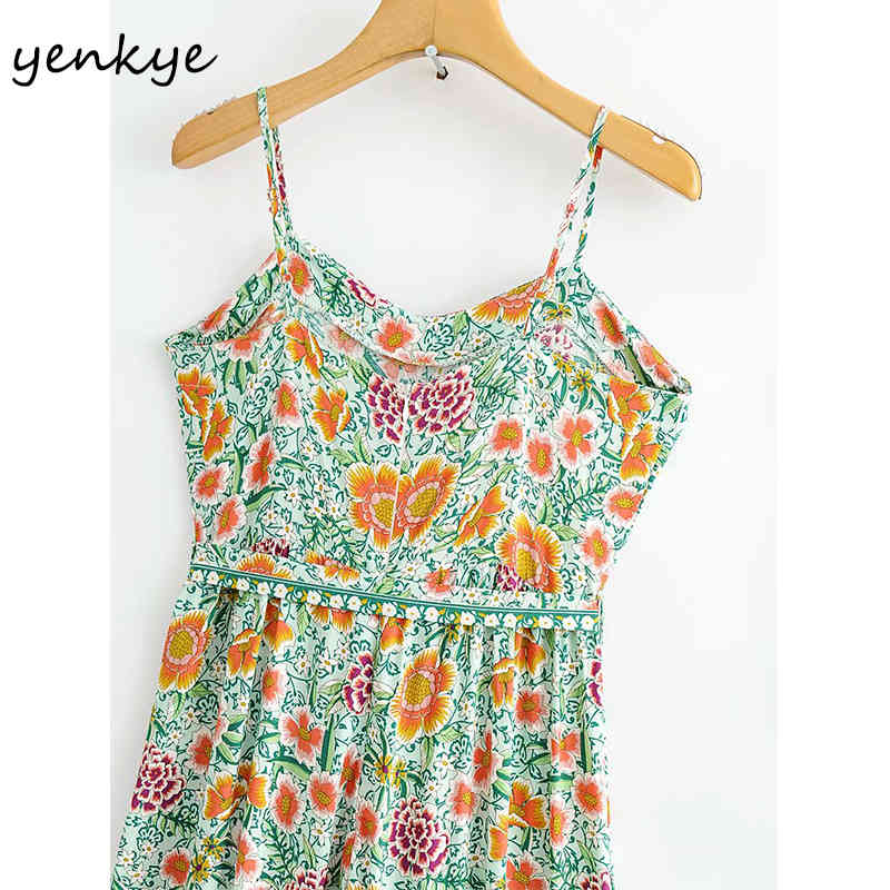 Floral Print Sexy Sling Jumpsuit Women Sleeveless With Belt Holiday Casual Boho Romper Summer Long Overalls monos mujer 210430