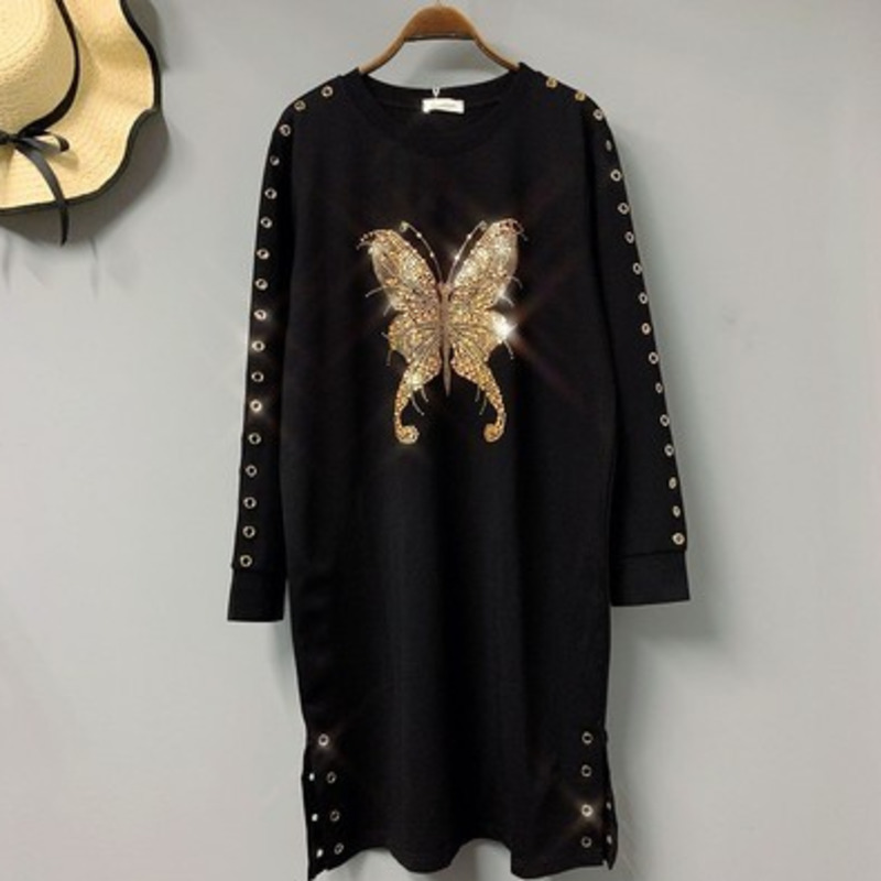 Women Summer Dress Animal Rabbit Print Dress Rhinestone Pattern Women Short Sleeve Black Dress Butterfly Hat Spring QF664 210331