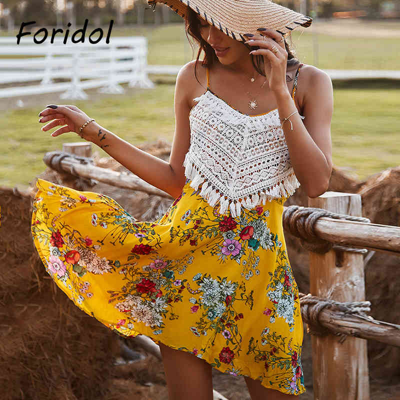 Casual Women Floral Print Summer Dress Backless Crochet White Beach Boho Dress Elegant Chic Mini Dress Vestidos De Mujer 210415