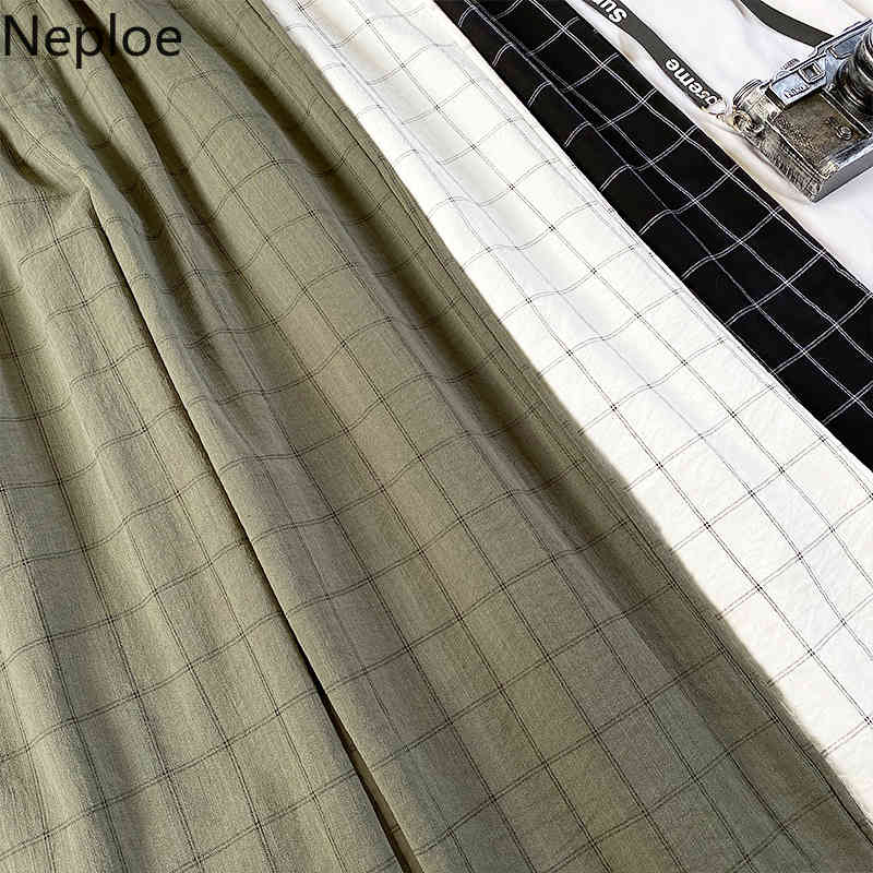Neploe Fashion Wide Leg Pants High Waist Plaid Casual Cotton Linen Trousers Streetwear All-match Loose Korean Sweatpants 210422