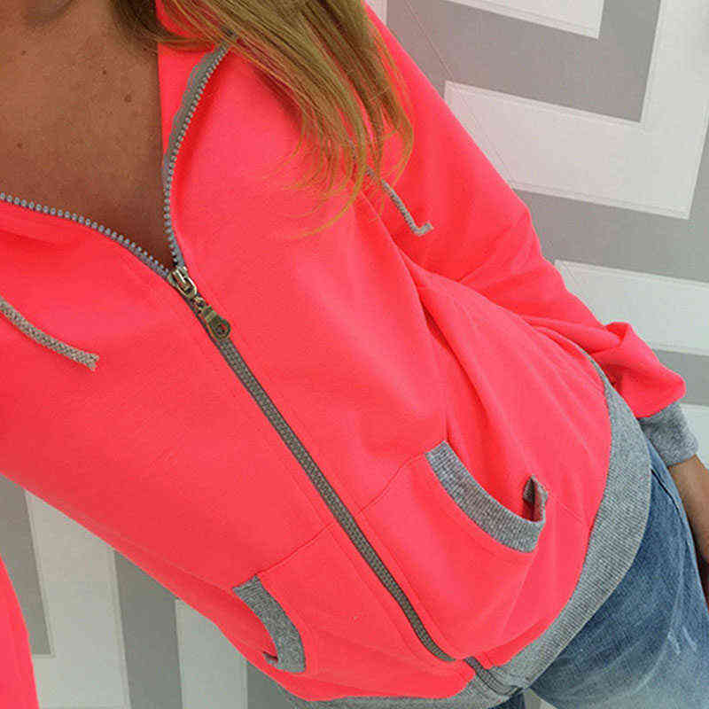 Women's Spring Winter Hoodies Long Sleeve Patchwork Colors Sweatshirts Casual Pockets Zipper Hooded Ladies Outerwear Clothing 211108