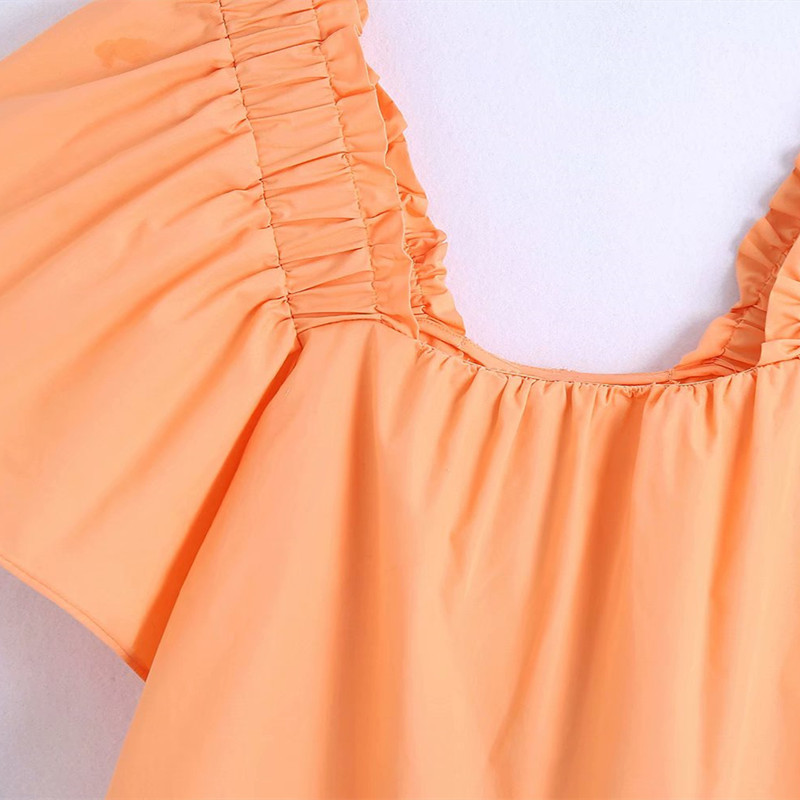 PUWD Sweet Women Square Collar Blouse Summer Fashion Ladies High Street Cute Shirt Female Puff Sleeve Poplin Crop Top 210522