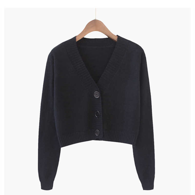Knitted Crop Cardigan Women Korean Short Sweater Long sleeve V neck Green Blue 210914