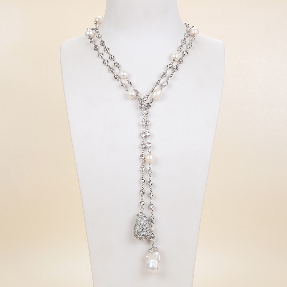 GuaiGuai Jewelry White Keshi Pearl Cz Pave White Gold Plated Chain Long Necklace For Women Real Gems Stone Lady Fashion Jewellery
GuaiGuai Jewelry White Keshi Pearl Cz Pave White Gold Plated Chain Long Necklace For Women Real Gems Stone Lady Fashion Jewellery