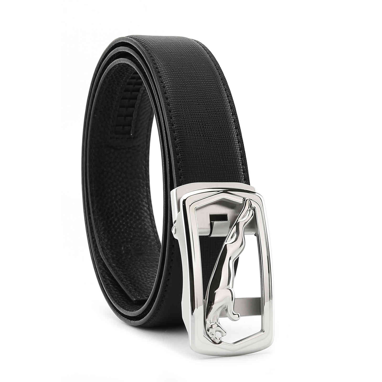3.4 Pure Stainless Steel Button with Double-sided Cow Leather Automatic Buckle Men's Belt Brand Quality b