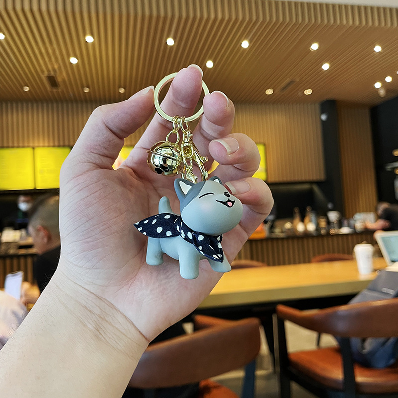 Creative Cartoon Silk Scarf Cat Keychain Cute Girl School Bag Ornaments Resin Doll Car Key Charm Small Gift For Girlfriend Keyfob