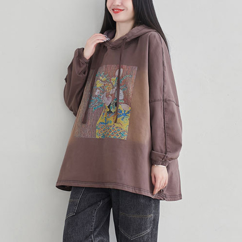 Johnature Women Pullover Sweatshirts Hooded Terry Loose Autumn Clothes Coffee Vintage Print Floral Female Original Hoodies 210521
Johnature Women Pullover Sweatshirts Hooded Terry Loose Autumn Clothes Coffee Vintage Print Floral Female Original Hoodies 210521
