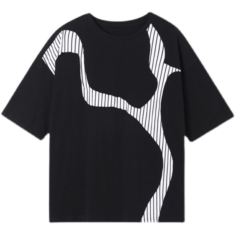 IEFB Summer Fashion Stitching T-shirt Men's Handsome Pullover Round Neck Short Sleeve Tops Black White Mans Clothing 9Y7043 210524