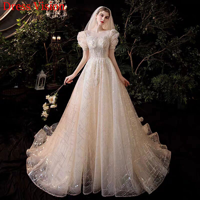 Wedding Dress Puffy Sleeve O-neck Robe De Marie Vestido De Noiva Party Gowns Robe De Mariage Sweep Train, White
Wedding Dress Puffy Sleeve O-neck Robe De Marie Vestido De Noiva Party Gowns Robe De Mariage Sweep Train, White