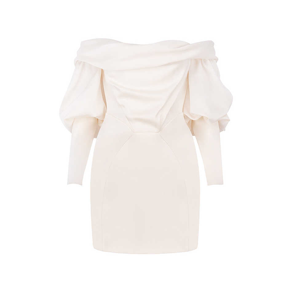 Satin Corset Dress Ladies Mini Lantern Sleeve Off Shoulder Sexy Party Club Bodycon Draped Aummer 210527