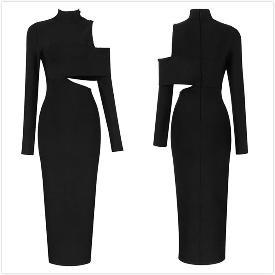 Free Fashion Chic Hollow Bandage Dress Women Sexy High Neck Bodycon Long Celebrity Christmas Party 210524