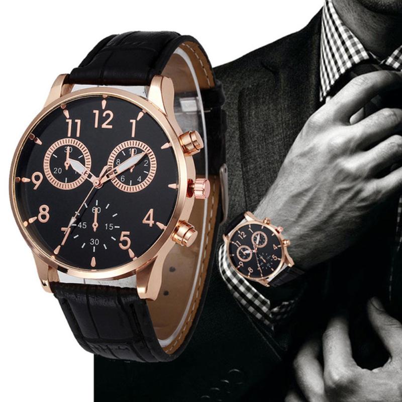 

Wristwatches GENEVA Business Leather Watch Men Black Numerals Military Watches Mens Clock Quartz WristWatch Reloj Hombre Relogio Feminino, Rose gold black
