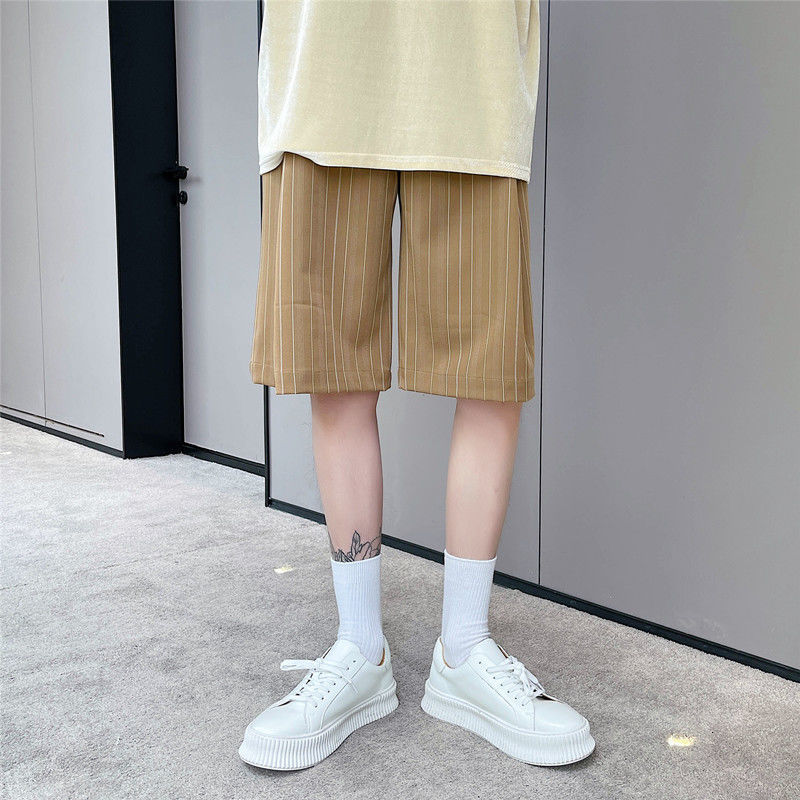 IEFB Summer Men's Bottoms Fashionable Striped Suit Shorts Man's Casual Elastic Wist Loose Knee Length Pants 9Y7058 210524