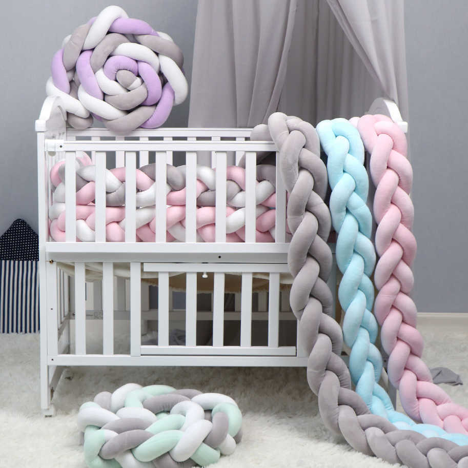 1M/2M/3M Baby Crib Protector Knot Baby Bed Bumper Weaving Plush Infant Crib Cushion For borns Nursery Bed Bumper Room Decor 211025