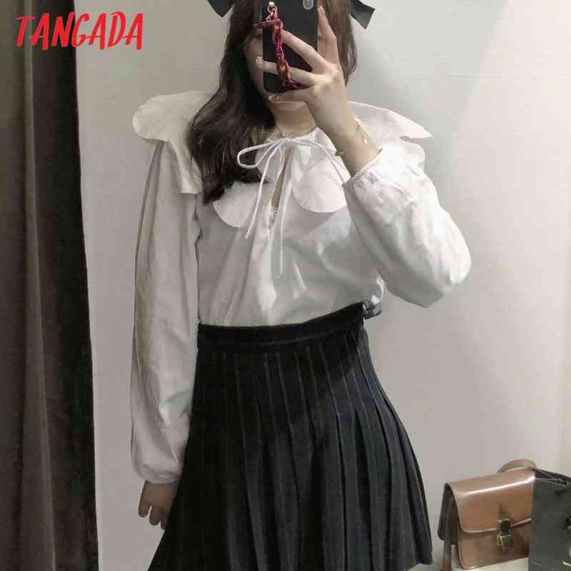 Women Retro White Oversize Collar Long Sleeve Chic Female Short Blouse Shirt Tops 3H86 210416