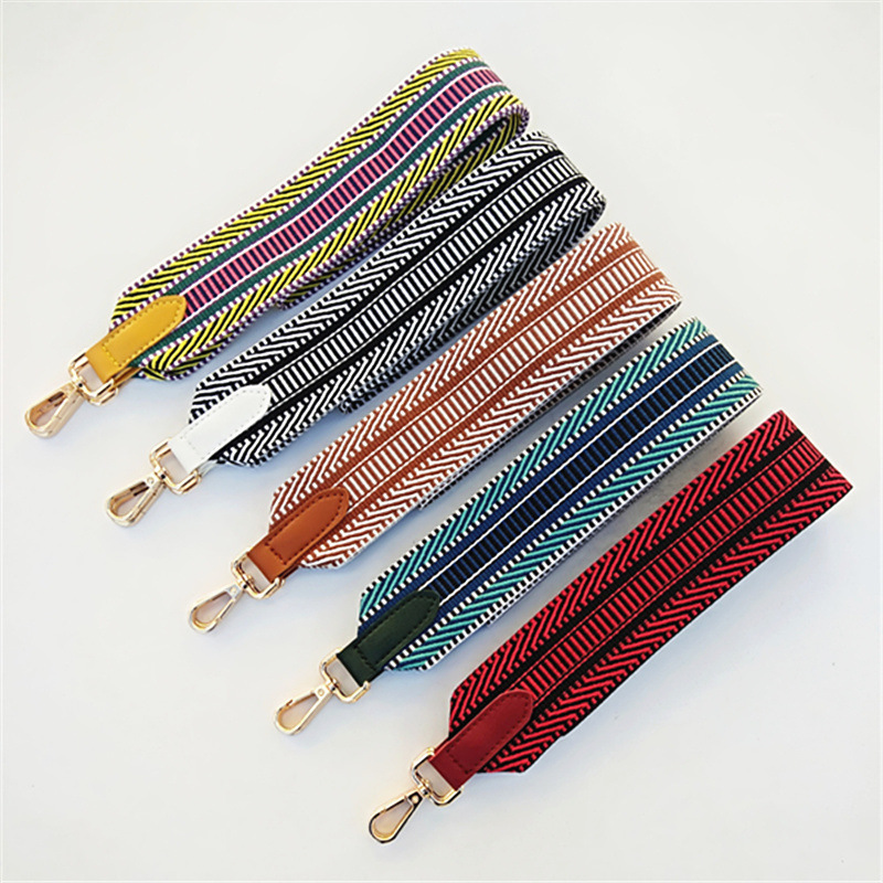 Colored Women Leather Belt Bag Accessories Rainbow Fabric Adjustable Bags Strap Handbag Nylon Shoulder Handles