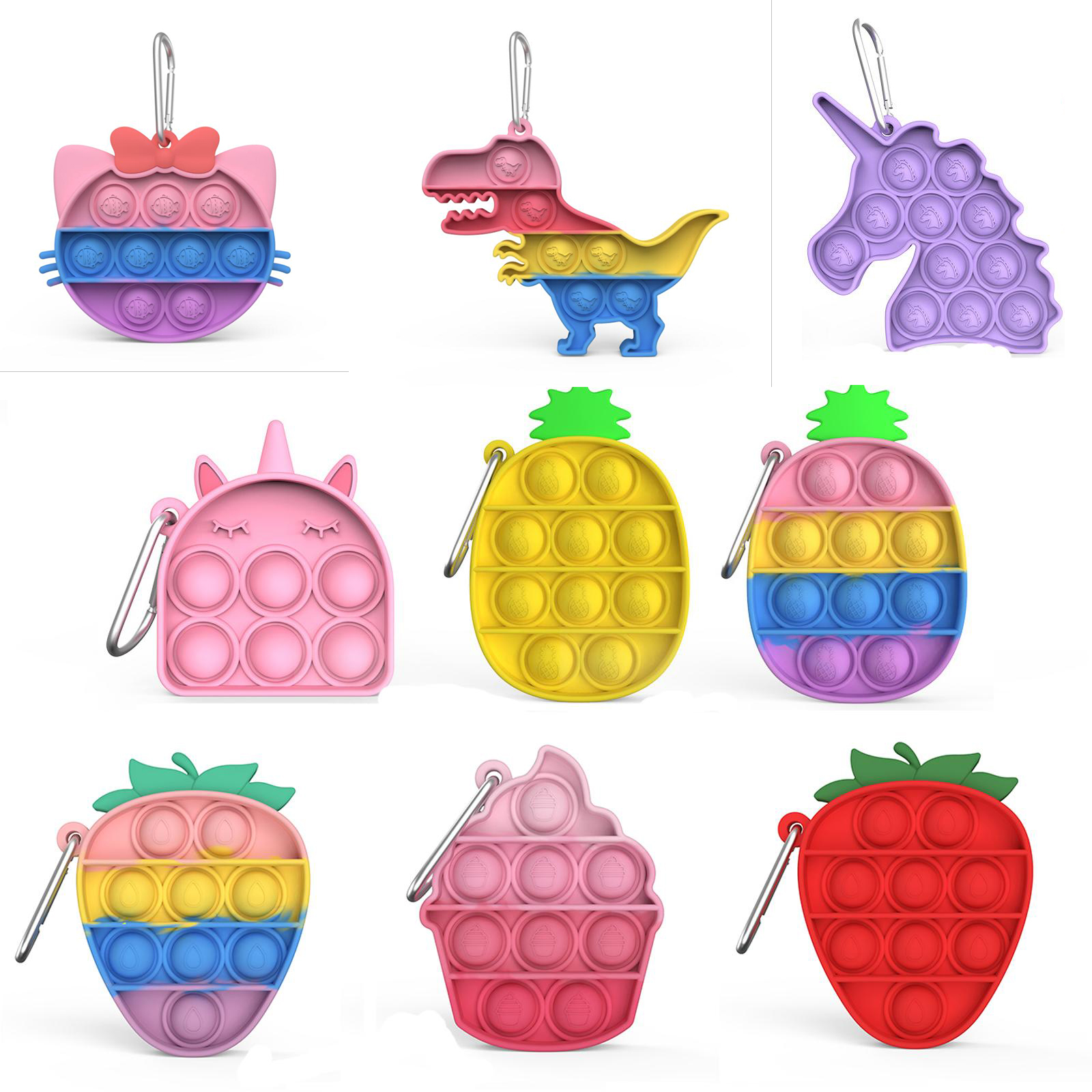 Cute pops keychain its mini unicorn pineapple simple dimple toy animal charm trinket push pops fidget car key holder key by DHL
Cute pops keychain its mini unicorn pineapple simple dimple toy animal charm trinket push pops fidget car key holder key by DHL