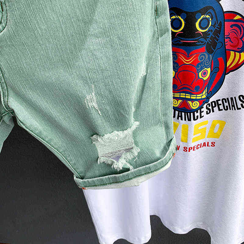 Green denim short Men Short 2020 Summer Cargo jeans short Men Casual Brand Classic Beach Men hole Ripped Shorts Bermuda G1209