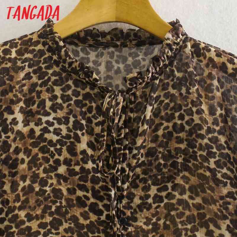 Women Leopard Animal Chiffon Long Sleeve Ladies Vintage Mini Dress Vestidos XN303 210416