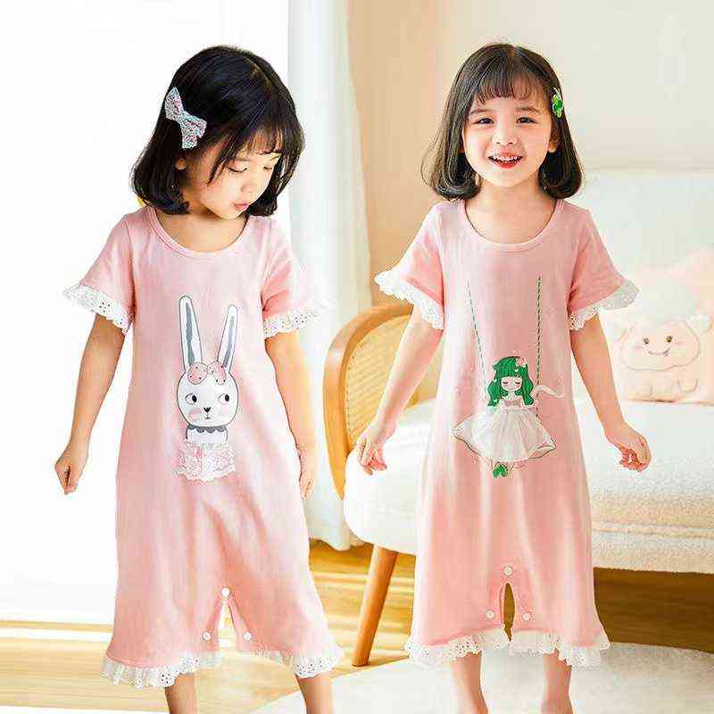 Girls Nightdress Pajamas Spring Kids Pijamas Pink Cartoon Princess Long-Sleeved Pyjamas For Children 3-12 Years 211130