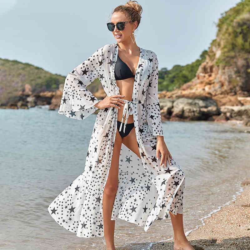 Tunic for Beach Bathing suit cover ups Chiffon Dress Women wear Bikini up Saida de Praia Q1170 210420