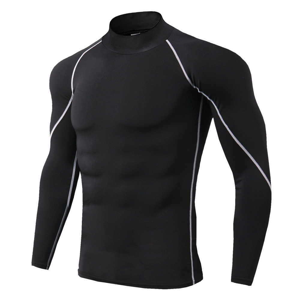 High collar Compression Shirts Men Bodybuilding Sportswear T-shirt Long Sleeve Top Gyms T Shirt Fitness Tight Rashgard 210629