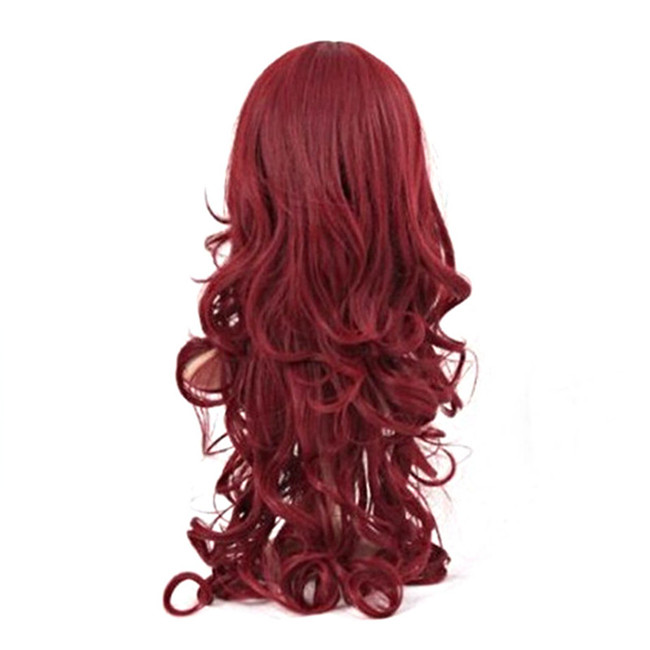 WoodFestival ladies long wavy wig burgundy synthetic hair wigs women heat resistant fiber wigs cosplay lolita oblique bangs