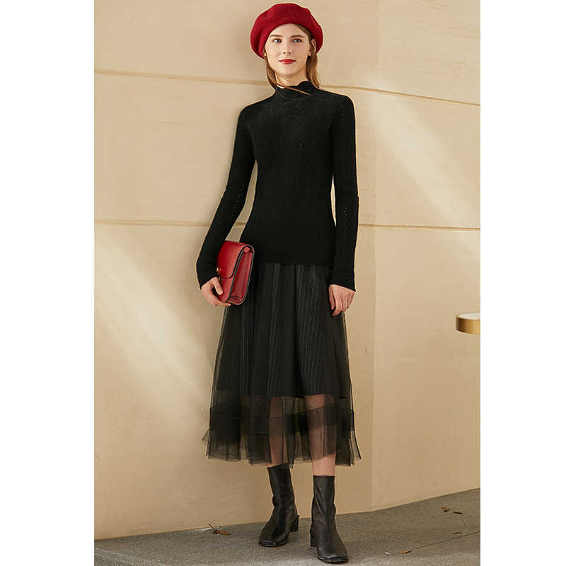 Minimalism Winter Women's Sweater Fashion French Style Hollow Out Slim Fit For Women 100%wool Pullover 12070633 210527