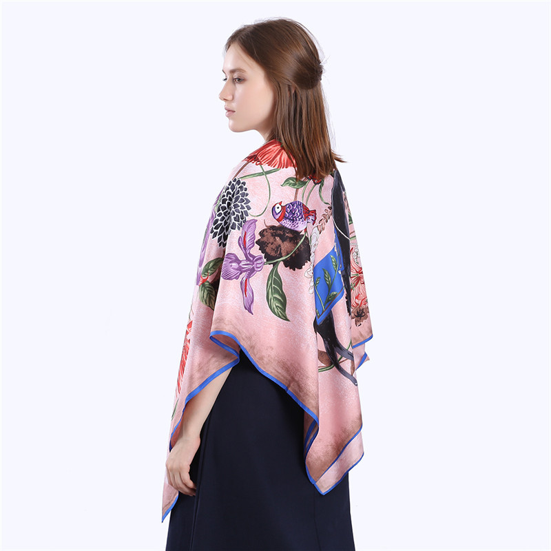 130cm New Silk Scarf Square Floral Horse Print Shawl Beach Towel Fashion Handkerchief