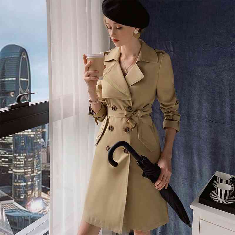 Dabuwawa Elegant Spring Women Trench Coat Office Lady Solid Trench Coat Causal Straight Fashion Long Coat Female DT1CTC005 210520