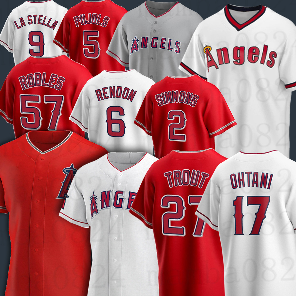 27 Mike Trout 17 Shohei Ohtani Baseball Jerseys Albert Pujols JO ADELL 6 ANTHONY RENDON 64 Felix Pena 57 Hansel Robles Heaney Justin Upton Jose Iglesias Dylan Bundy z2, Men(tian shi)
27 Mike Trout 17 Shohei Ohtani Baseball Jerseys Albert Pujols JO ADELL 6 ANTHONY RENDON 64 Felix Pena 57 Hansel Robles Heaney Justin Upton Jose Iglesias Dylan Bundy z2, Men(tian shi)