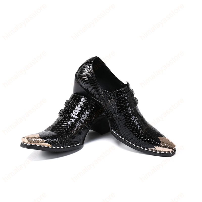 Men Plus Size Metal Pointed Toe Glossy Leather Men's Party Casual Business High Heel Shoes Wedding Dress Shoes