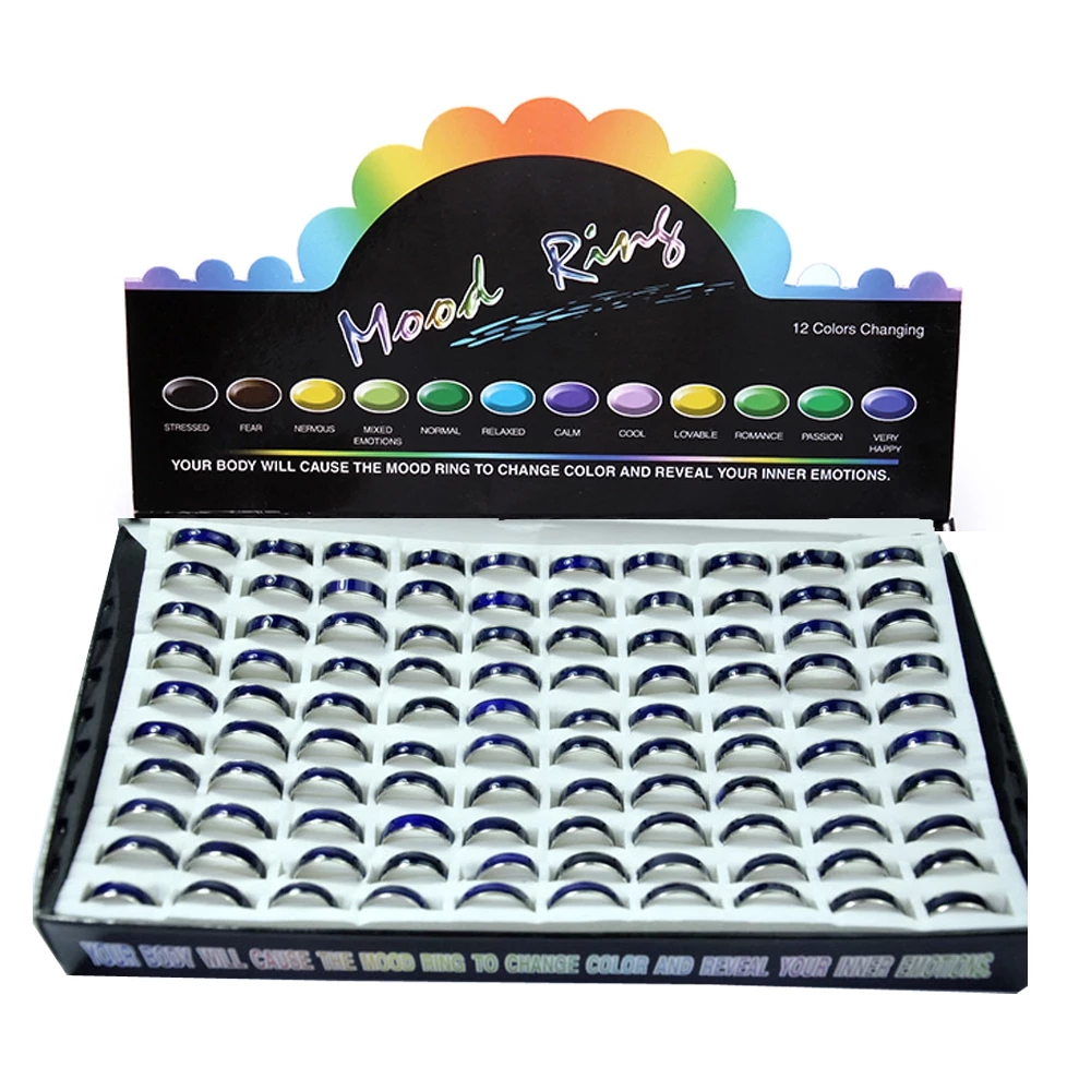 100pcslot Stainless steel Ring mix size mood rings changes color to temperature reveal your inner emotion love couple ring