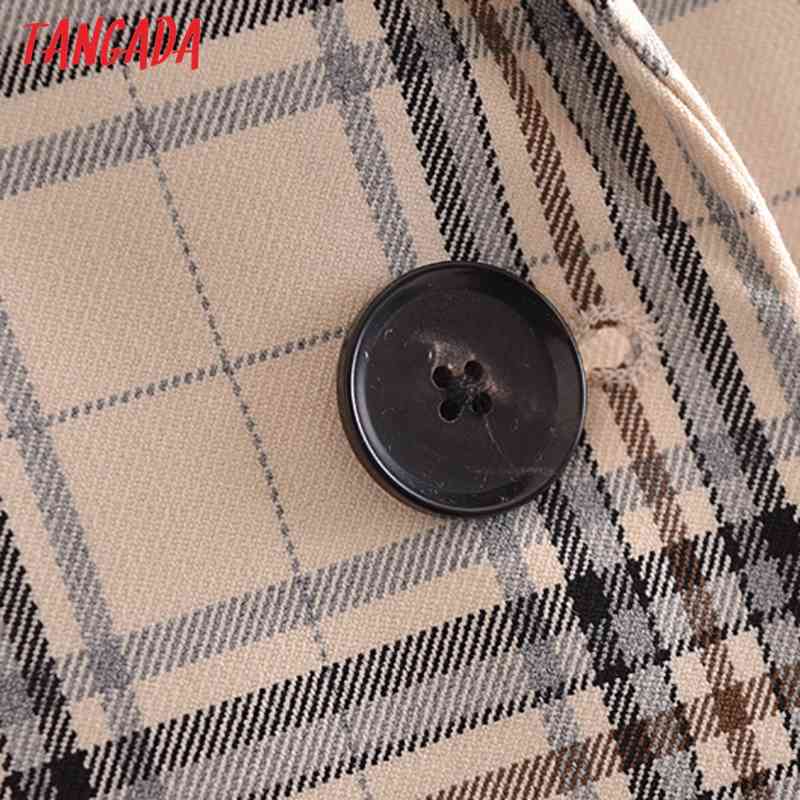 Women Fashion Plaid Print Crop Blazer Coat Vintage Long Sleeve Female Outerwear Chic Tops 3H267 210416