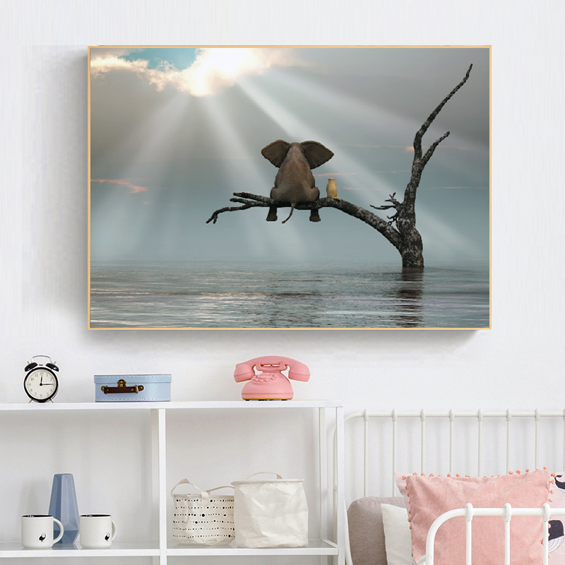 Funny Animal Poster Wall Art Canvas Painting Cute Elephant Picture HD Print For Kids Room And Bedroom Decoration No Frame